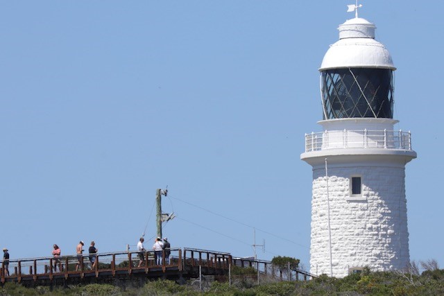 Picture of Cape Naturaliste lighthouse, a white lighthouse in front of a stunning blue sky. Picture of Cape Naturaliste lighthouse, a white lighthouse in front of a stunning blue sky.